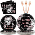 Qyeahkj 100 Pcs 30th Birthday Party Supplies Death to My 20s Paper Plates and Napkins Set Disposable Black Rose Gold Rip to My 20s Tableware Decorations for Women Funeral Youth Party Serve 25 Guests by Qyeahkj