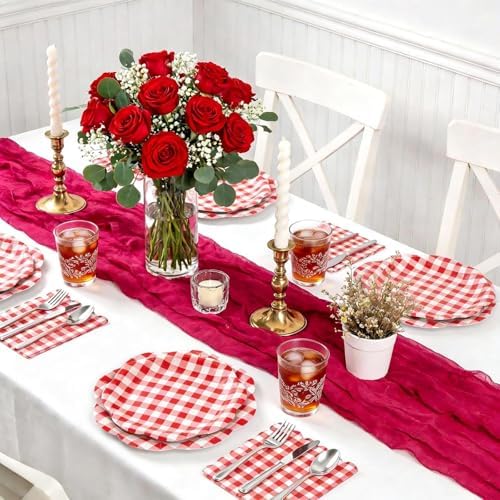 150Pcs Red Gingham Paper Plates and Napkins Party Supplies for 50 Guests - Image 7