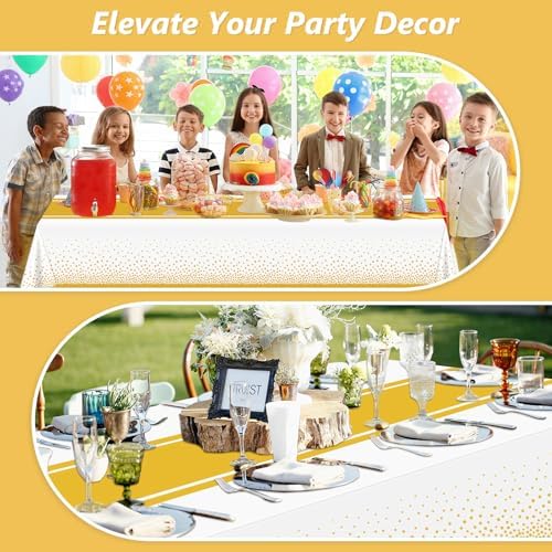 LANLISA White and Gold Tablecloth Party Decorations 12 Pack, Disposable Plastic Table Cloths for Baptism First Communion Birthday Wedding Baby Bridal Shower Party Decor - Image 6