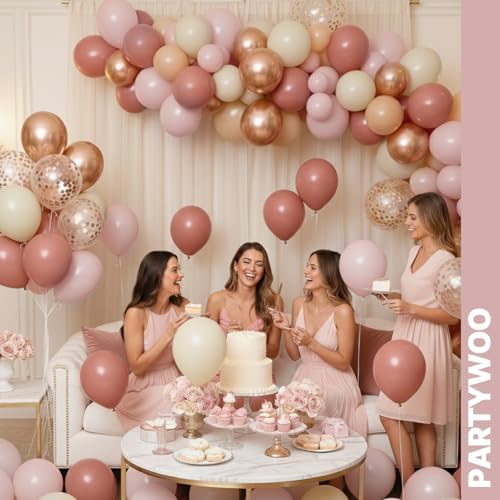 PartyWoo Dusty Pink Balloons 66pcs 12 Inch Blush Pink Gold White Balloons - Image 4