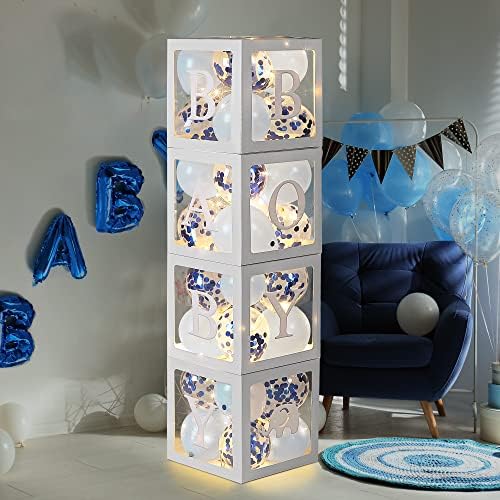 Baby Shower Balloon Box Decorations with LED Lights & 40 Balloons, Blue - Image 2