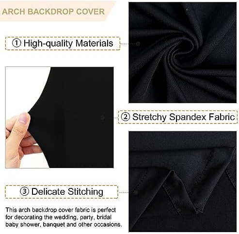 FANPROMS Spandex Arch Backdrop Cover Set of 3 Black Wedding Arch Stand Cover 5FT 6FT 7FT for Arched Frame Decor 2 Sided Arch Stand Covers Backdrop Fabric Round Top Arched Covers for Wedding Ceremony - Image 2