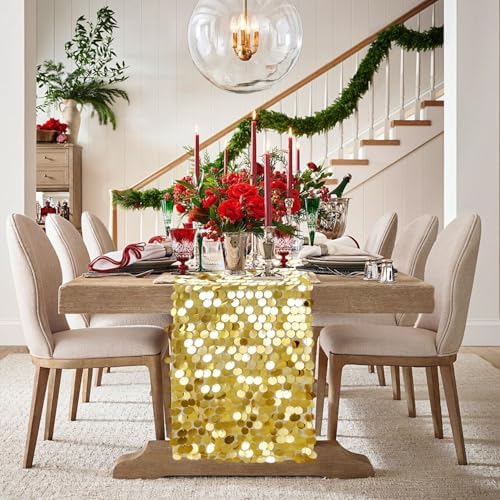 VHH Sequin Table Runner 12 x 108 inches Gold Table Runner, Glitter Runner for Party Wedding Birthday, Party Spring Easter Rustic, Birthday Supplies Decorations (3 Pack). - Image 2