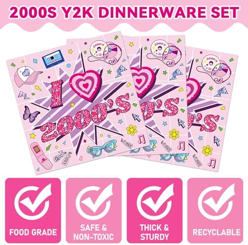Qyeahkj 100Pcs 2000s Y2K Pink Decorations Party Supplies 90s Plates Napkins Disposable 1990s Tableware Dinnerware Birthday for 90's Kids Bachelorette Favor - Image 4