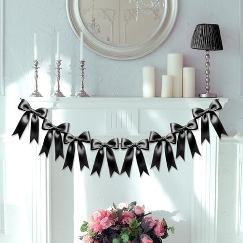 1 String of 8PCS Black Bow Garland Banner Decoration,Pre-Strung Satin Ribbon Ornaments for Birthday,Bachelorette Party,Bridal Shower,Wedding,Engagement,Baby Shower,Graduation Decor,Anniversary - Image 6