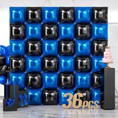 NISOCY 36PCS Black and Blue Square Foil Balloons Wall Backdrop by NISOCY