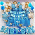 Blue Baby Shower Decorations- Girls Shower Decor Set With- Welcome Baby Banner, Clothes Banner, Fringe Curtains, Cake Topper, Honeycomb Ball, Dusty Blue Latex Balloon and Aluminum Foil Balloons (Boy) by Unknown