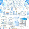 220 Pcs Blue Baby Shower Decorations 25 Guest All-in-One Party Supplies Kit with Disposable Tableware, Balloons, Hanging Swirl, Banner, Cake Toppper, Tablecloth for Baby Shower Decor by TOTOMA
