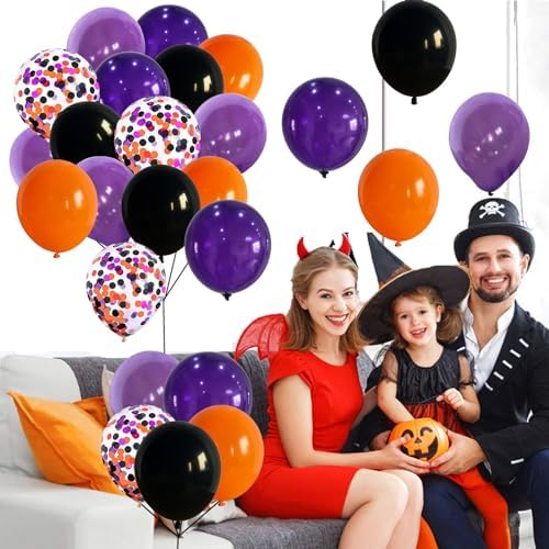 60Pcs Black Orange Purple Balloons, 12 Inch Balloon Purple Black Orange Party Balloons with Confetti Latex Helium Balloon for Birthday Festival Party Decoration Halloween Theme Party Indoor Outdoor - Image 4