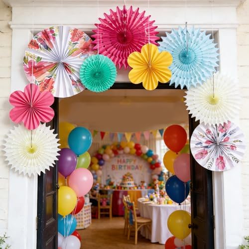 SUNBEAUTY Paper Flowers Decorations for Wall Tea Party Decoration Paper Fans Classroom Decoration Paper Floral Backdrop Decor for Valentines Day Mother's Day and Wedding, Set of 9 - Image 6
