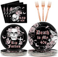 Qyeahkj 100 Pcs 50th Birthday Party Supplies Death to My 40s Paper Plates and Napkins Set Black Rose Gold Rip to My 40s Disposable Tableware Decorations for Women Forties Funeral Youth Serve 25 Guests by Qyeahkj
