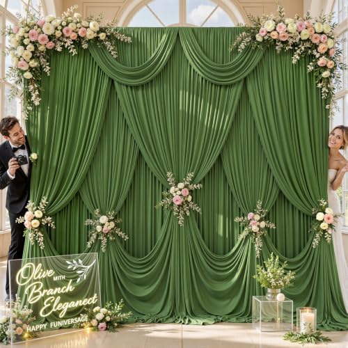 10x10 Valley Green Backdrop Curtain for Parties Wrinkle Free Dark Green Photo Curtains Backdrop Drapes Fabric Decoration for Baby Shower Birthday Party Photography 5ft x 10ft,2 Panels - Image 3