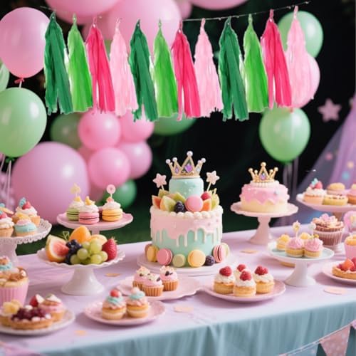 Pink and Green Tissue Paper Tassels Party Tassel Garland Banner for Hawaiian Summer Tropical Theme Party Birthday Wedding Decorations, DIY Kits,20PCS - Image 5
