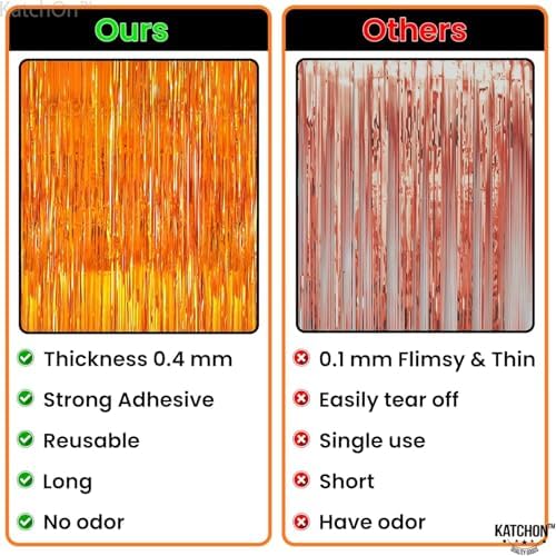 KatchOn Orange Fringe Backdrop Curtain 3.2x8 Feet, Pack of 2, Halloween - Image 4