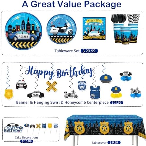 339pcs Police Birthday Decorations Tableware Set, for 50 Guests - Image 3