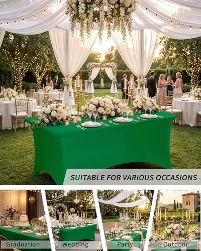 Fixwal 6 Pack 6FT Green Tablecloth Rectangle Spandex Fitted Table Cover - Image 7