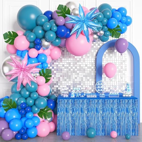 Amandir 157Pcs Pink Blue Balloon Arch Garland Kit with Table Skirt by Amandir