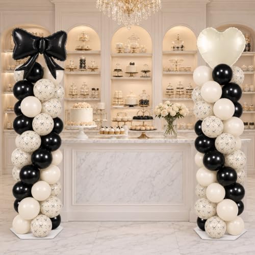 2 Sets Black Bow Balloon Column Stand Adjustable White Heart Balloon Decor - Image 5