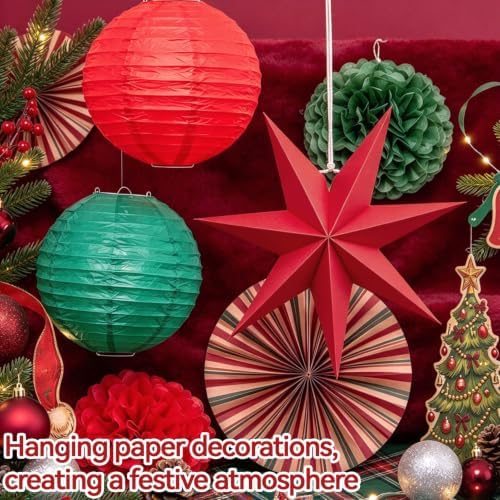 12 Pcs Christmas Paper Hanging Decorations, Vintage Lantern Party Set - Image 4