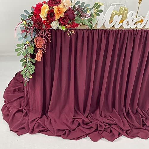Pooling and Floating Chiffon Table Skirt with extra length, 6FT 9FT 14FT Sheer Tablecloth, Baby Shower, Birthdays Party, Main Cake Table Decoration, Wdding Table Skirt (Burgundy, 14FT) - Image 4