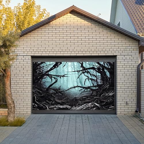 Misty Forest Backdrop for Halloween Party Dark Blue Gothic Movies Theme Spooky Foggy Woods Trees Silhouette Background Photography Studio Photo Booth Props 10x6.5ft - Image 4