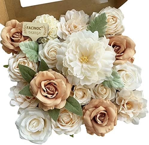 FACINOC Roses Artificial Flowers Nude Bouquet Box Set Fake Flower with Stem by FACINOC
