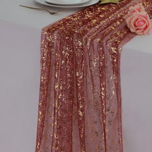 Snowkingdom 3Pcs 10Ft Burgundy Gold Gauze Sheer Table Runner by Snowkingdom