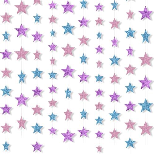Patelai 130 ft Star Garland Banner Decor,Purple, Pink, Blue by Patelai