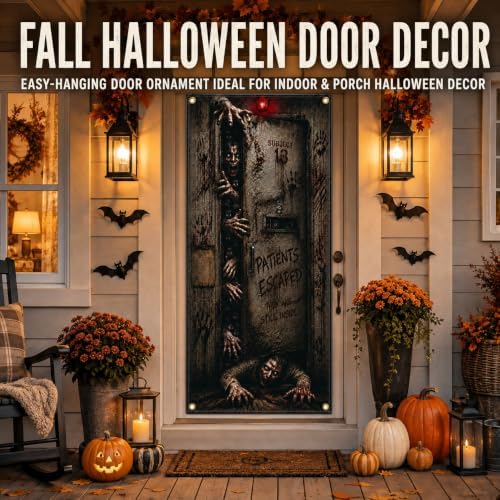 Halloween Haunted Asylum Door Banner 35.4 x 78.7 Inch Polyester Door Cover, Horror Patient Room Entrance Decoration for Front Door Porch Entryway, Halloween Home Decor - Image 4