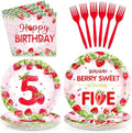 Greencian 96Pcs Strawberry 5th Birthday Party Decorations Serves 24 by Grencian