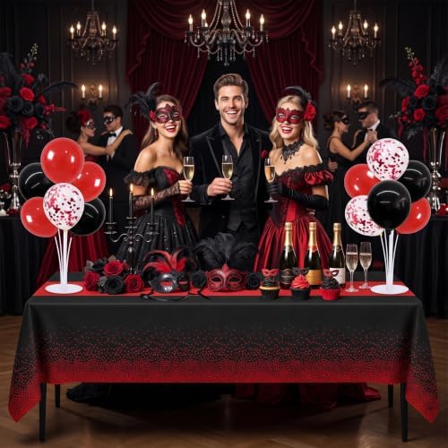 TONIFUL 4 Set Black Red Balloon Stand Centerpieces with Tablecloth - Image 4