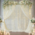 30x8ft Ivory Tulle Backdrop Curtain with Lights String for Parites, Sheer Photo Backdrop Curtains with Lights for Wedding Backdrop Ceremony Reception Bridal Shower Baby Shower Birthday Party by PartyTalk