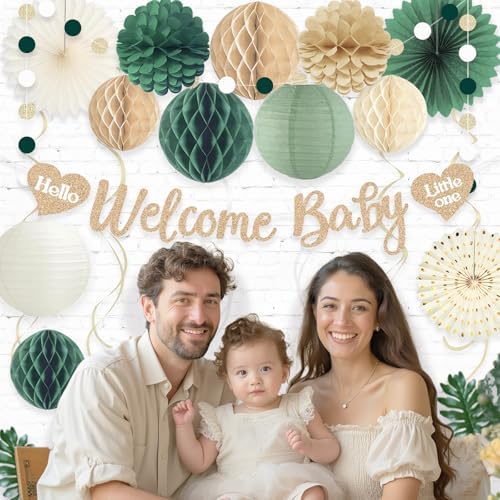 Sage Green Baby Shower Decorations Boy with Welcome Baby Banner - Image 5