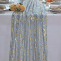 3Pcs Dusty Blue Gold Table Runner Metallic Foil Shimmer Sheer Gauze 10ft by Snowkingdom
