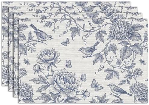 Hydrangea Flower Branches Chinoiserie Spring Placemats Set of 4 Party Decor by Unknown