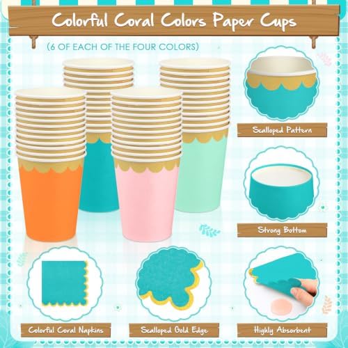Mimorou 169 Pcs Tropical Coral Plates and Napkins Party Supplies for 24 - Image 5