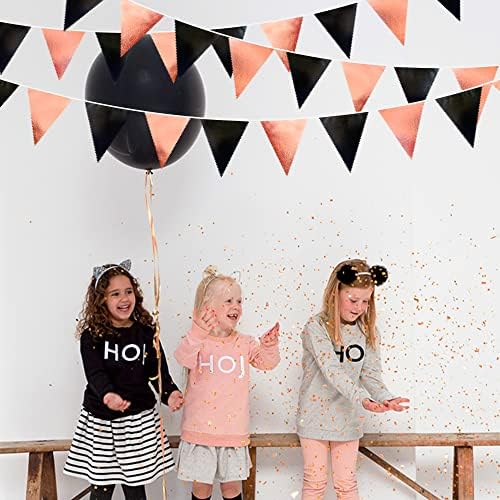 Black Rose Gold Party Decorations Triangle Pennant Banner Flag Rose Gold Black Metallic Fabric Bunting Garland for Graduation Birthday Wedding Engagement Bachelorette Celebration Hen Party Supplies - Image 6