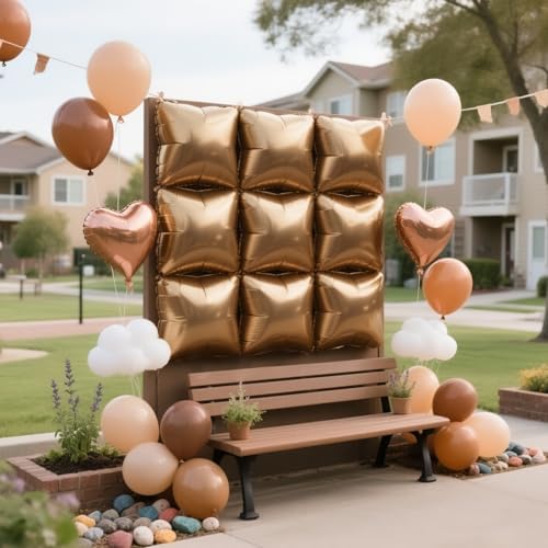 NISOCY 25PCS Brown Square Foil Balloons Wall Backdrop - Image 5