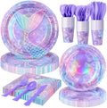 168PCS Mermaid Party Supplies, Purple Mermaid Tableware Party Plates Set by FightingtoAchieve
