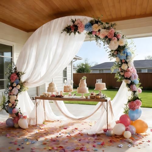 White Wedding Arch Draping Fabric Sheer Curtain Drapes 3 Panels | 20 ft Extra Long Shimmery Backdrop Curtains for Wedding Anniversary Party Summer Outdoor Events Drapery Photo Backgrounds - Image 6