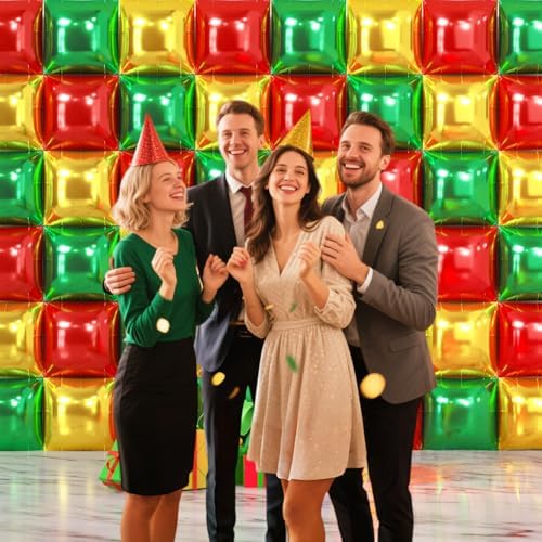 NISOCY 48PCS Red Green Gold Square Foil Balloons Wall Backdrop Double Sided Red Green Gold Balloons Arch Kit for Birthday Christmas New Year’s Graduation Anniversary Wedding Party Decorations - Image 5