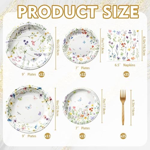 Floral Paper Plate and Napkin Set, Wildflower Party Decorations, Serves 25 - Image 3