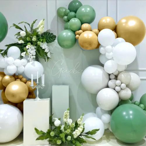 MEBAY Green White Gold Balloon Arch Kit, 146Pcs Avocado Green Metallic Chrome Gold Confetti and White Latex Balloons for Wedding Birthday Baby Shower Decoration - Image 6