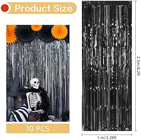 10 Pack Black Backdrop Curtain 3.2ft x 8.2ft Metallic Tinsel Foil Fringe Curtains Photo Booth Background for Birthday Party Decoration Baby Shower Engagement Wedding Christmas Decoration (Black) - Image 3
