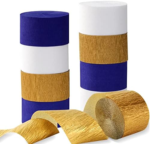 Navy-Blue White-Gold Crepe Paper Streamers - 9 Rolls Royal Blue Graduation 2026 Men Boy Birthday Party Decorations Streamer Wedding Bridal Shower Paper Garland Fathers Day Decor Panduola by Panduola