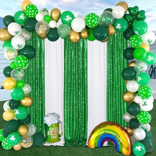 Green Sequin Backdrop Curtains-6 Panels 2FTx8FT Green Backdrop for St Patricks Day, Glitter Party Decorations Background Drapes for Wedding Birthday Anniversary Graduation Photo Booth Decor - Image 3