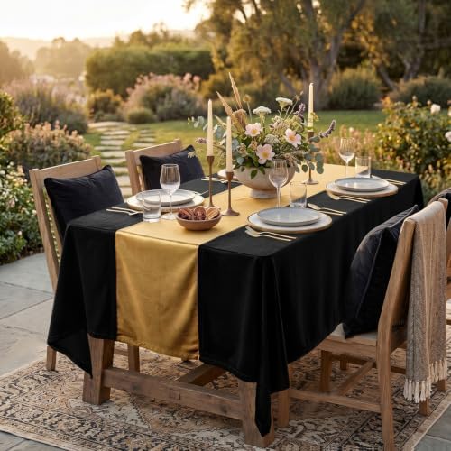 Black and Gold Velvet Tablecloths Rectangular Luxury Table Cloth for Events - Image 7