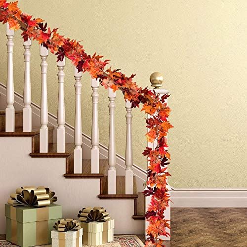 DearHouse 2 Pack Fall Garland Maple Leaf, 5.9Ft/Piece Hanging Vine Garland Artificial Autumn Foliage Garland Thanksgiving Decor for Home Wedding Fireplace Party Christmas (Red) - Image 7