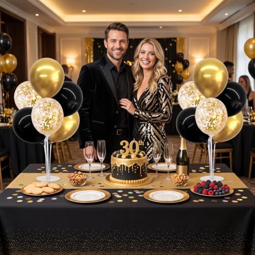 TONIFUL 4 Set Black Gold Balloon Stand Balloon Centerpieces with Tablecloth - Image 6