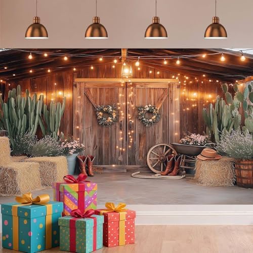 20X10 FT Western Cowboy Backdrop Western Party Decorations Wild West Vintage Wooden Rustic Wooden House Barn Photography Background for Kids Boy Children Boy Baby Birthday Banner Photo Booth - Image 5